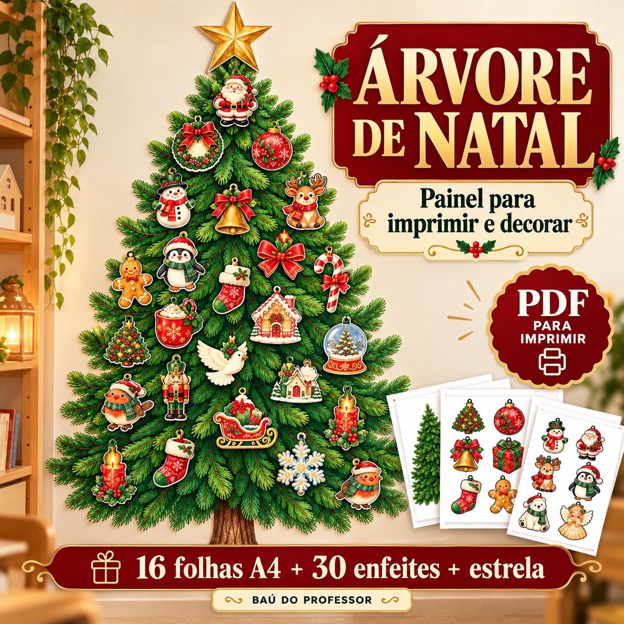 Painel Árvore de Natal para Imprimir + 30 Enfeites e Estrela — capa do material