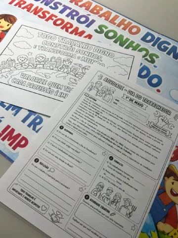 Painel + Atividades Dia do Trabalhador: Recurso Pedagógico — amostra 1: KIT DIA DO TRABALHO (PAINEL + TEXTO E…