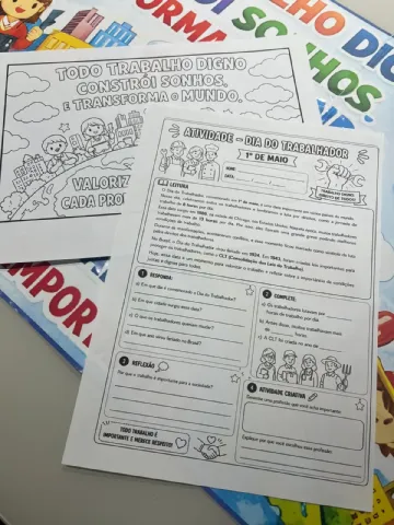 Painel + Atividades Dia do Trabalhador: Recurso Pedagógico — amostra 3: KIT DIA DO TRABALHO (PAINEL + TEXTO E…