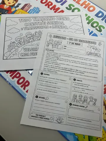 Painel + Atividades Dia do Trabalhador: Recurso Pedagógico — amostra 4: KIT DIA DO TRABALHO (PAINEL + TEXTO E…