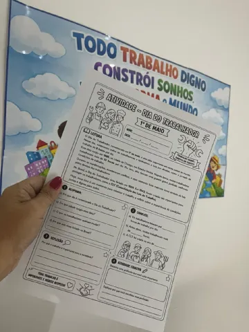 Painel + Atividades Dia do Trabalhador: Recurso Pedagógico — amostra 7: KIT DIA DO TRABALHO (PAINEL + TEXTO E…