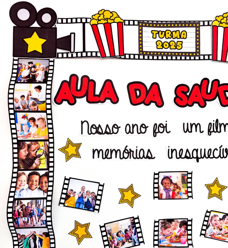 Painel Aula da Saudade 2025: Cine de Memórias Personalizável — amostra 1: Painel Aula da Saudade 2025 com tema de cinema
