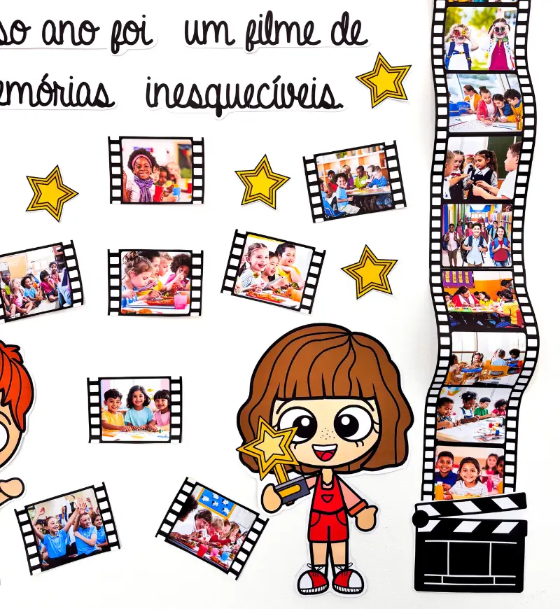 Painel Aula da Saudade 2025: Cine de Memórias Personalizável — amostra 2: O que acompanha o material