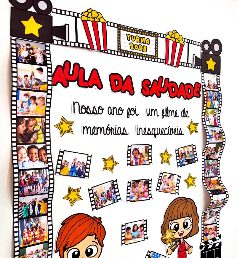 Painel Aula da Saudade 2025: Cine de Memórias Personalizável — amostra 3: Como usar na sala de aula