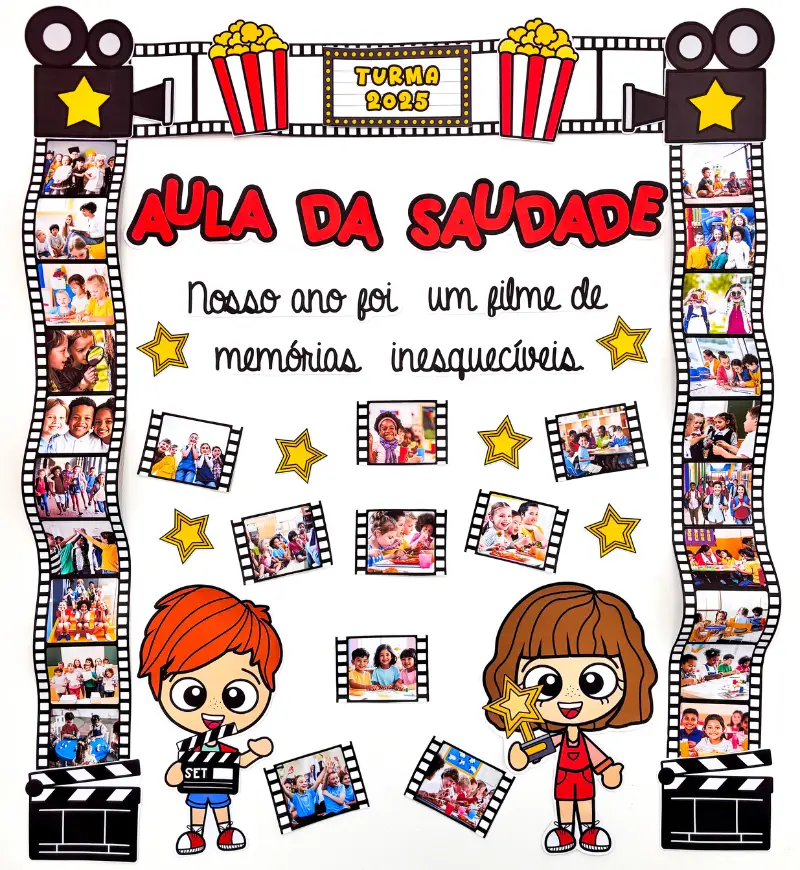 Painel Aula da Saudade 2025: Cine de Memórias Personalizável — Atividades para Educação Infantil: Transforme as lembranças…