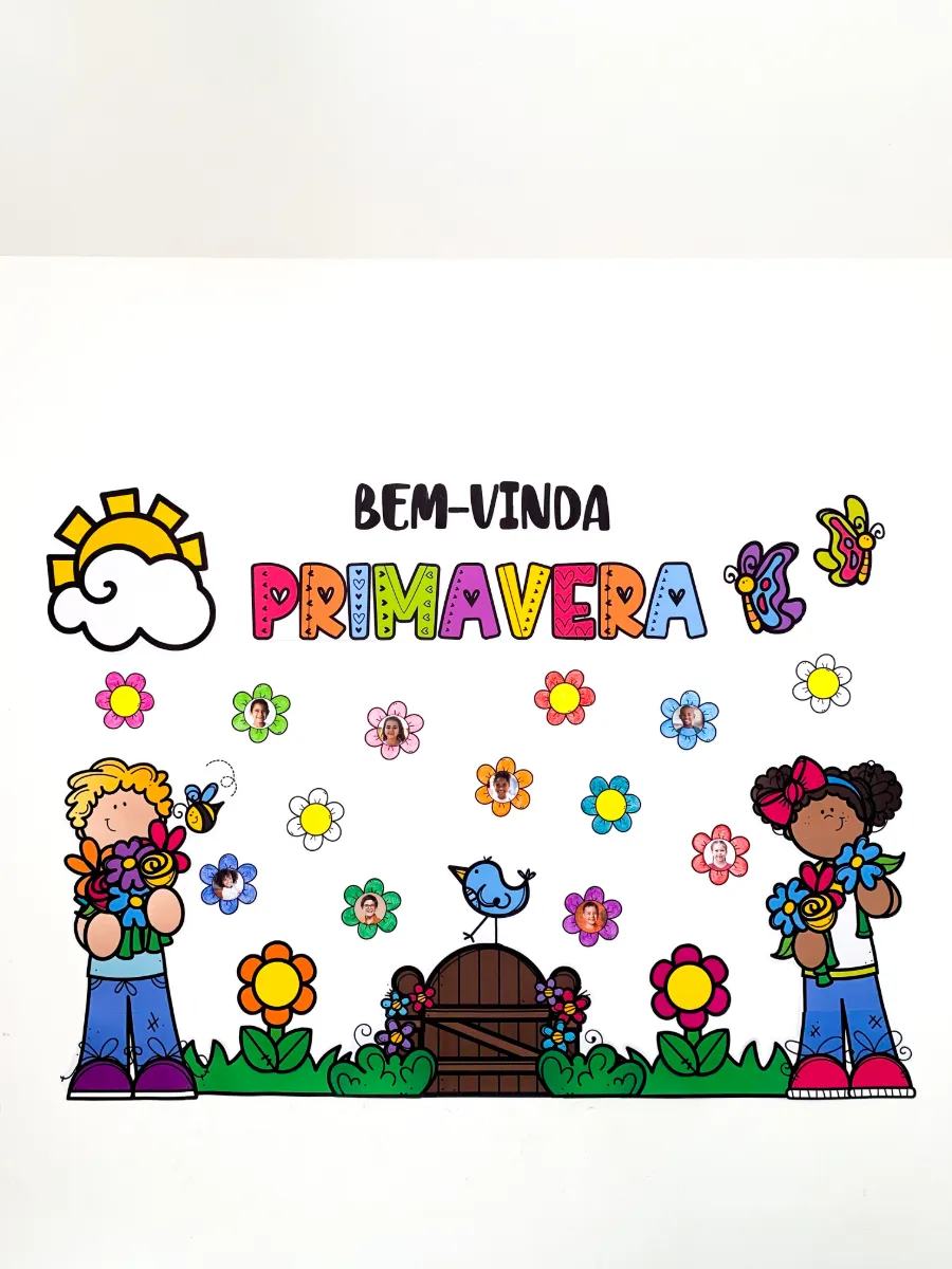 Painel Bem-Vinda Primavera para Sala de Aula — amostra 1: Painel ampliado e colorido para decorar a sala na Primavera, com…