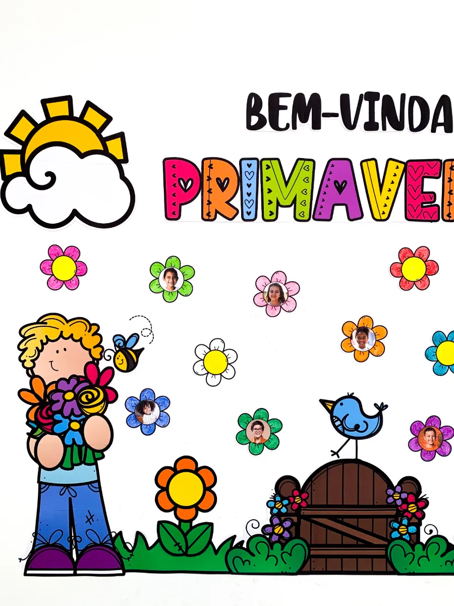 Painel Bem-Vinda Primavera para Sala de Aula — amostra 2: Painel ampliado e colorido para decorar a sala na Primavera, com…