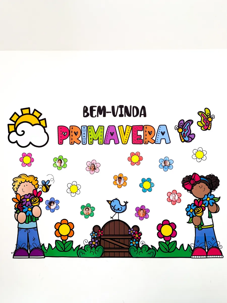 Painel Bem-Vinda Primavera para Sala de Aula — amostra 3: Painel ampliado e colorido para decorar a sala na Primavera, com…