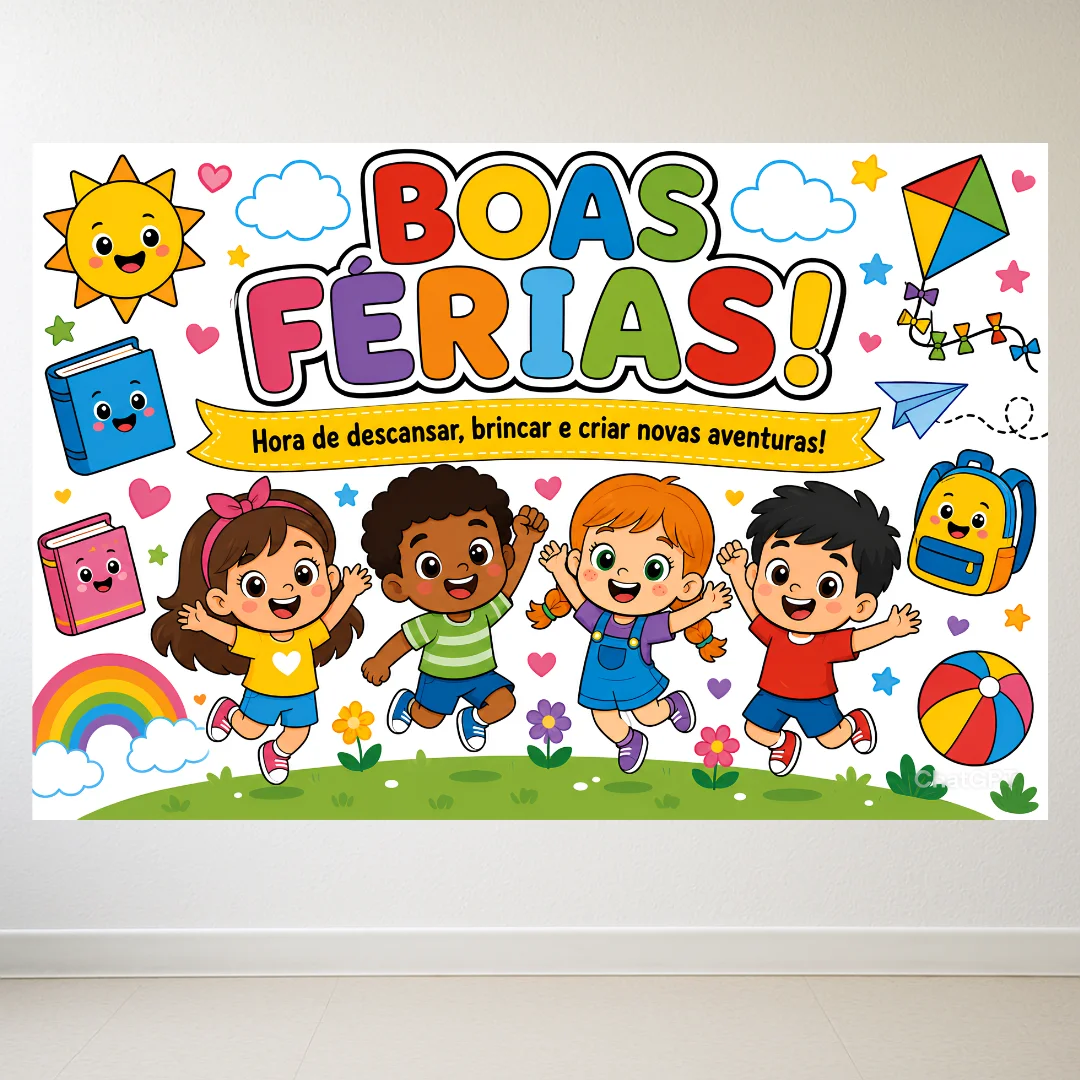 Painel Boas Férias - 2 Tamanhos – PDF para Imprimir — amostra 1: O que vem no material