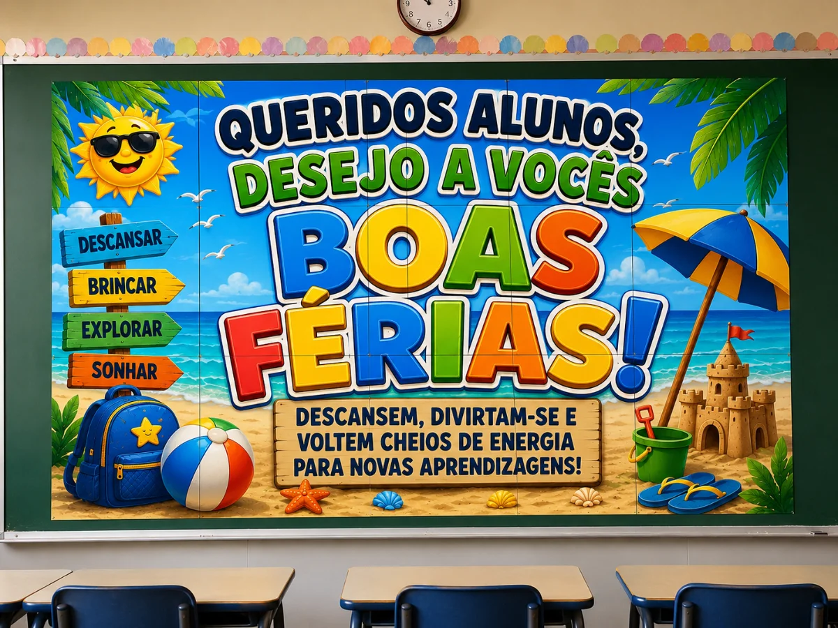 Painel Boas Férias. 🌴 BOAS FÉRIAS! Para o encerramento do semestre. — amostra 1: 🌴 BOAS FÉRIAS! ☀️