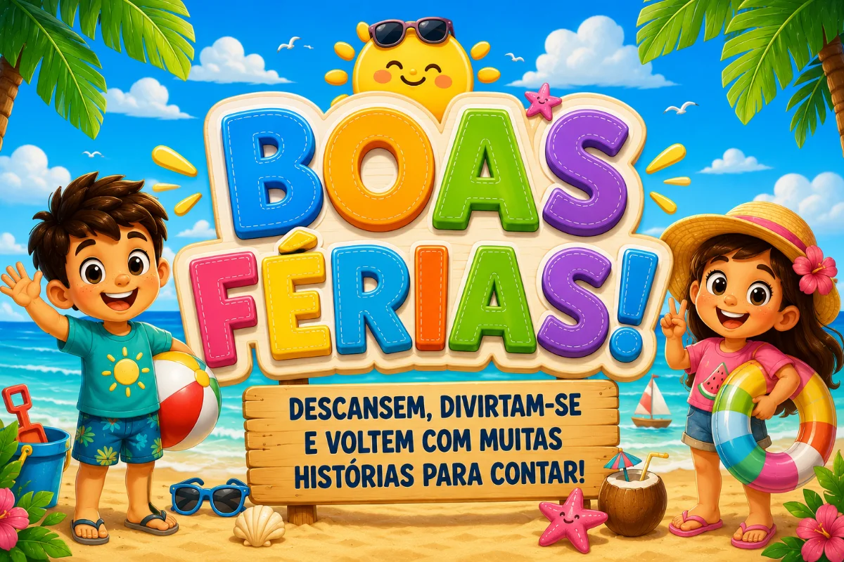 Painel Boas Férias em 16 folhas a4 para impressão. — amostra 1: 🌴 BOAS FÉRIAS! 🌞