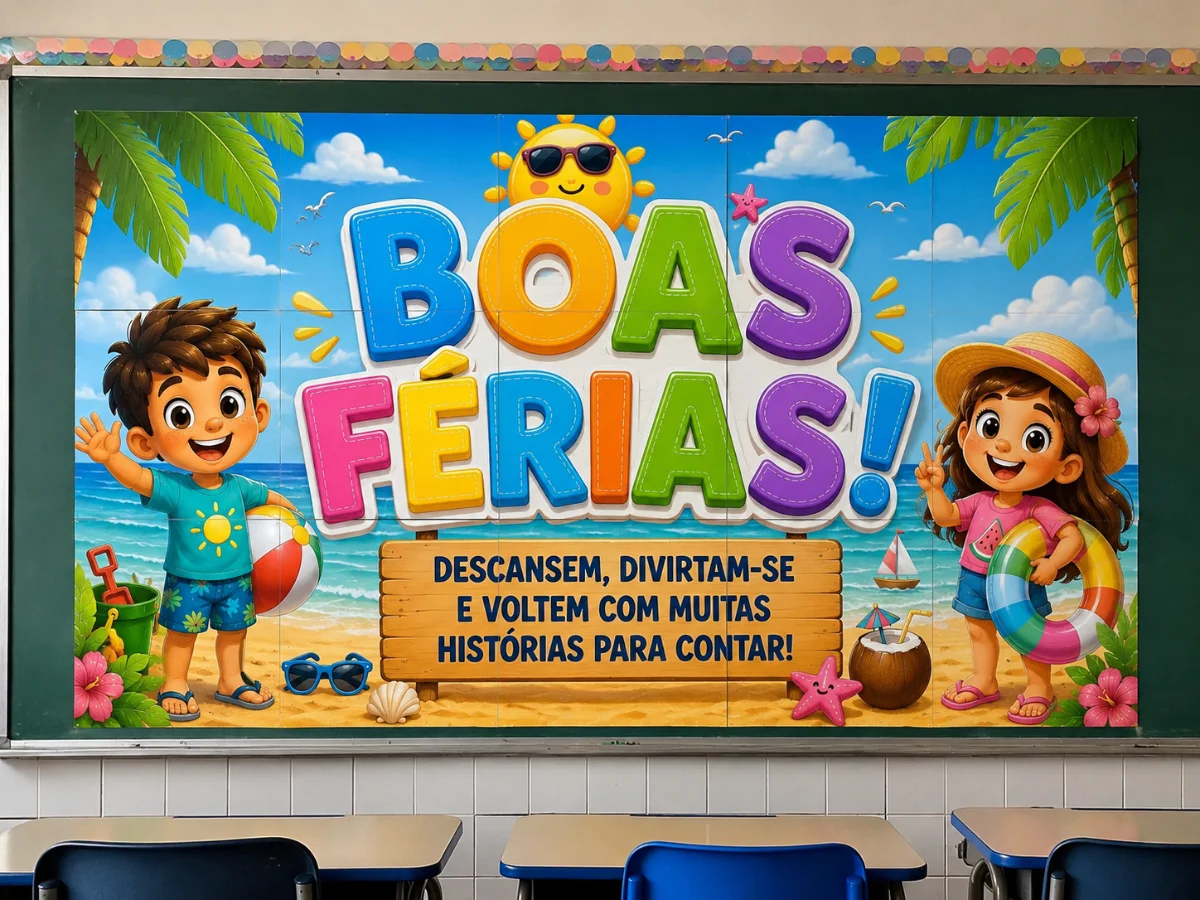 Painel Boas Férias em 16 folhas a4 para impressão. — capa do material
