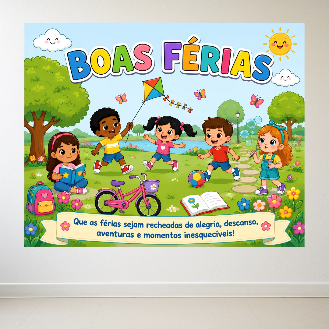 Painel Boas Férias - (em 6 folhas A4 e 15 folhas A4) — amostra 1: O que vem no material