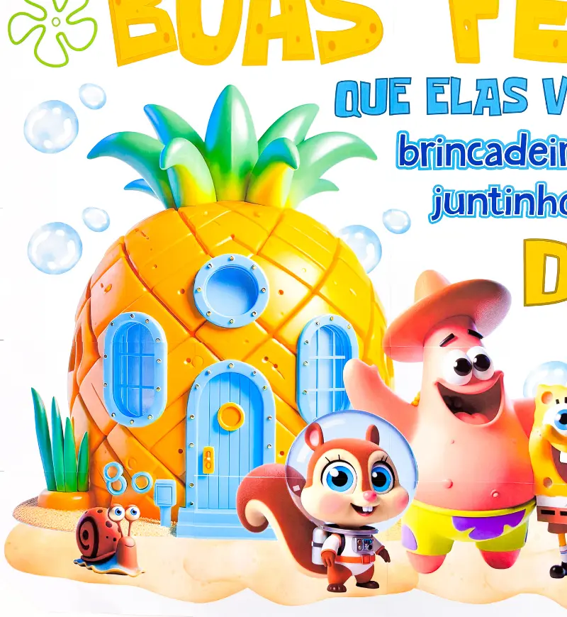 Painel Boas Férias inspirado no Bob Esponja para imprimir — amostra 2: O que vem no material