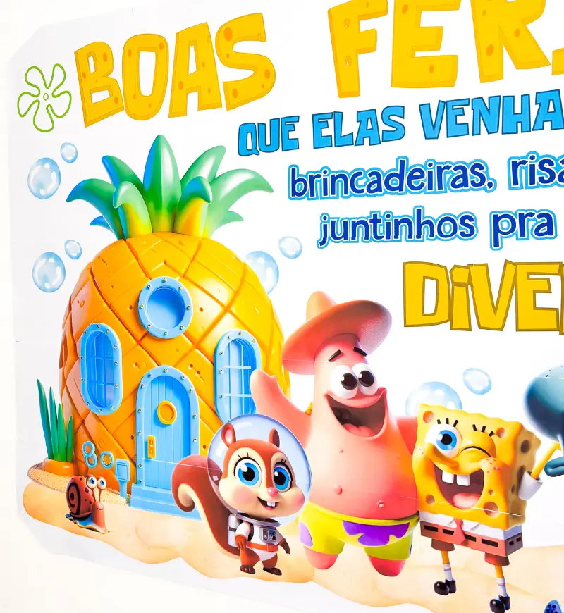 Painel Boas Férias inspirado no Bob Esponja para imprimir — amostra 5: Prepare uma despedida acolhedora com o Painel Boas…