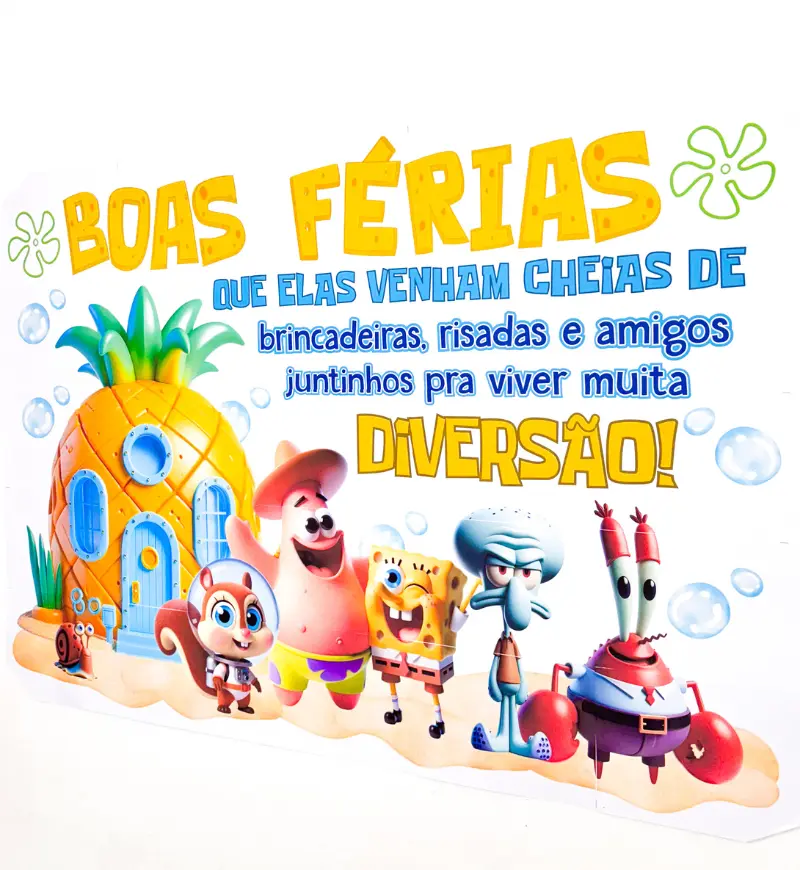 Painel Boas Férias inspirado no Bob Esponja para imprimir — capa do material