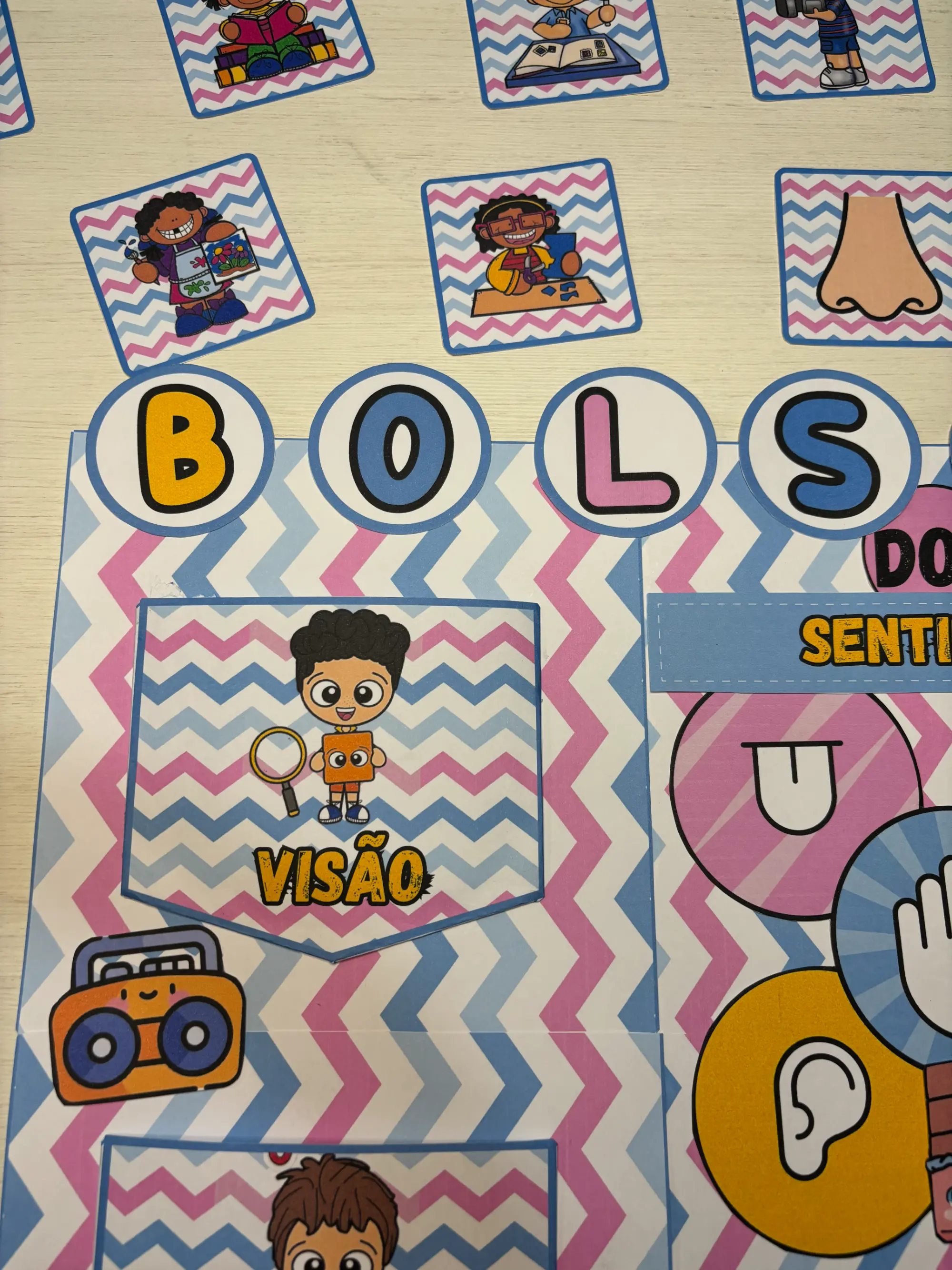 Painel Bolsinho dos Sentidos - Trabalha os 5 sentidos — amostra 2: Trabalhar os 5 sentidos com os pequenos pode ser uma…