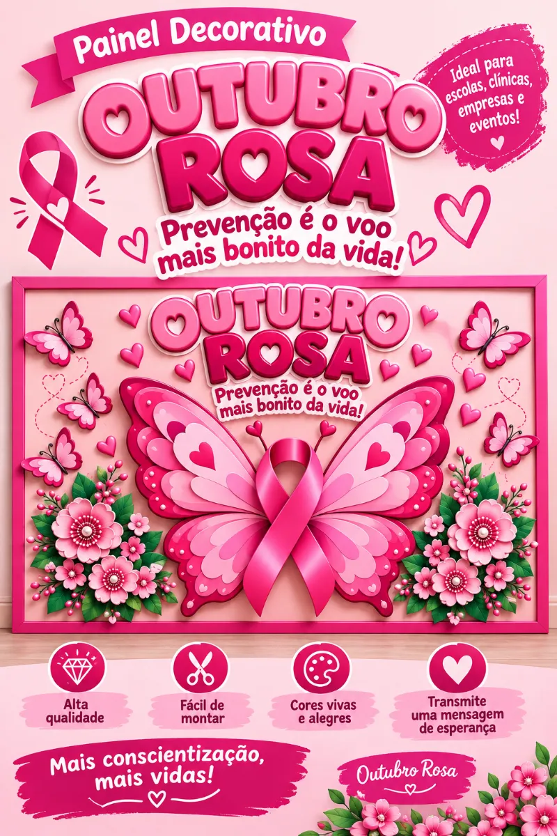 Painel Borboleta Outubro Rosa — amostra 2: Painel decorativo Outubro Rosa em estilo 3D