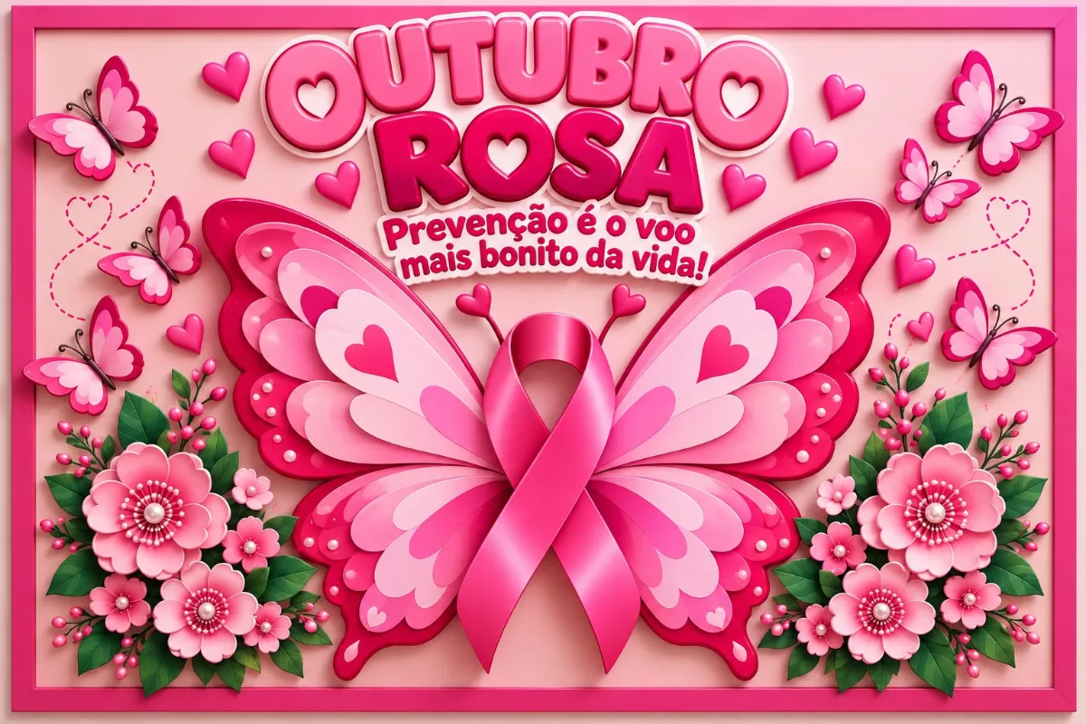 Painel Borboleta Outubro Rosa — amostra 3: Painel decorativo Outubro Rosa em estilo 3D