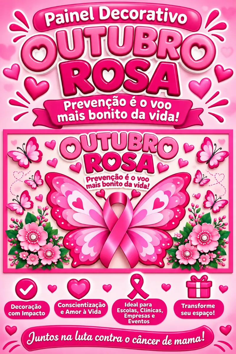 Painel Borboleta Outubro Rosa — amostra 4: Painel decorativo Outubro Rosa em estilo 3D