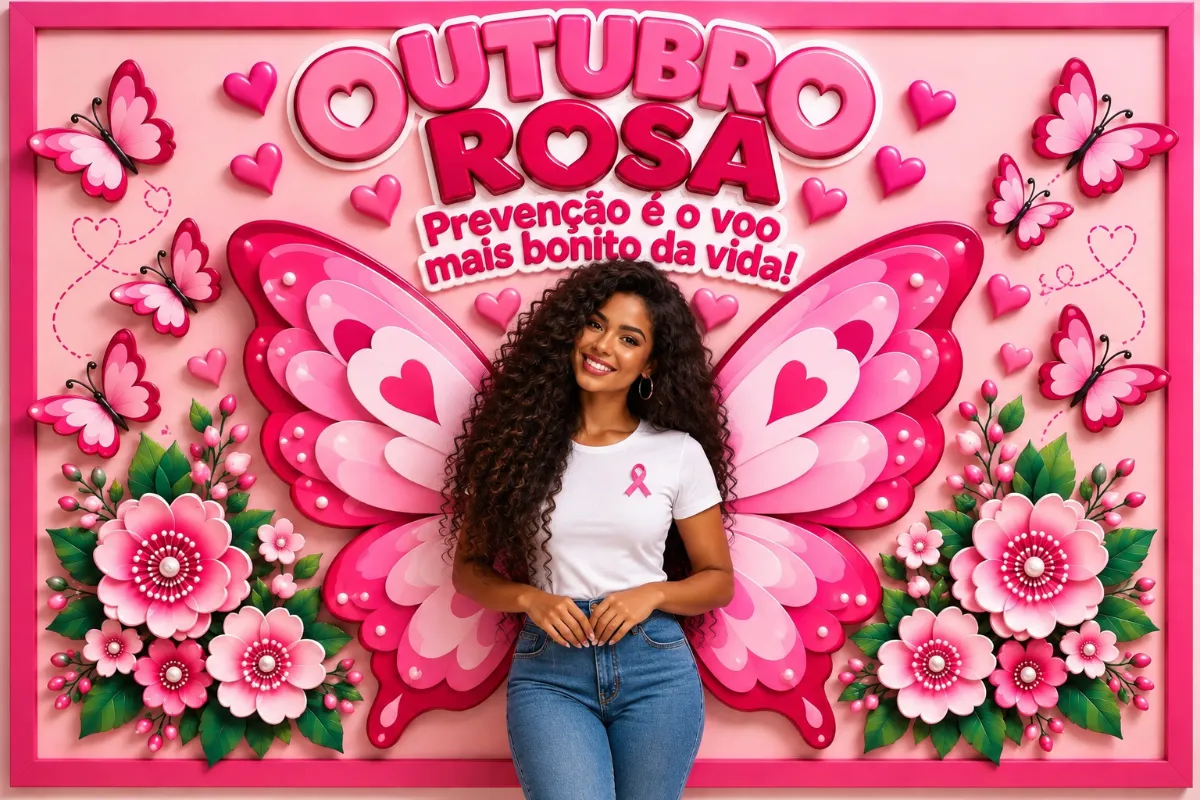 Painel Borboleta Outubro Rosa — Datas comemorativas para Educação Infantil: Painel decorativo Outubro Rosa em estilo 3D