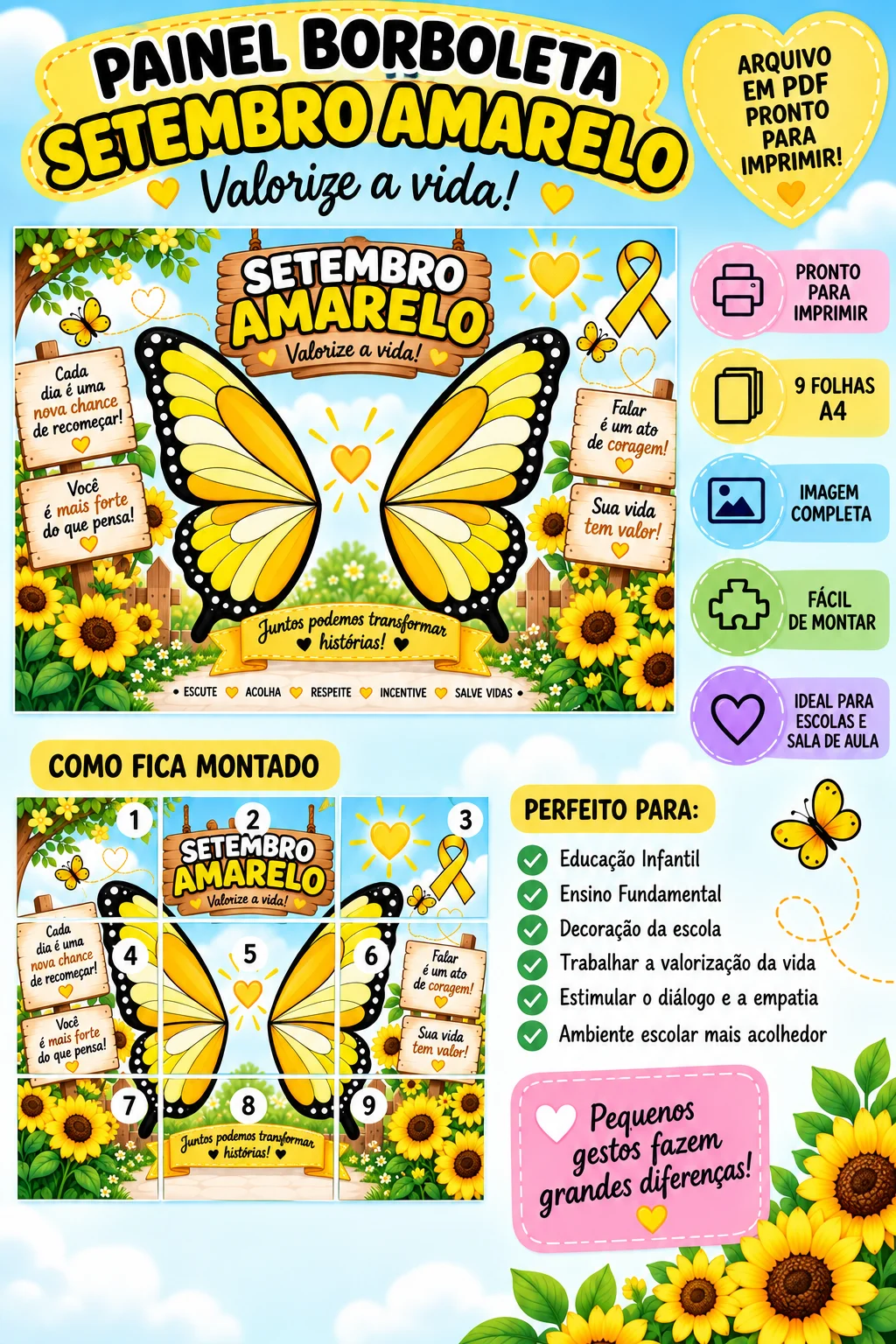 Painel Borboleta “SETEMBRO AMARELO – Valorize a vida!” 🌻 Girassóis, flores, folhas, corações e borboletas. (cópia) —… Painel Borboleta “SETEMBRO AMARELO – Valorize a vida!” 🌻 Girassóis, flores, folhas, corações e borboletas. (cópia) —…