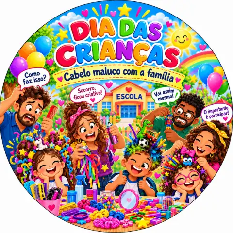 Painel Cabelo Maluco em Família para imprimir com guia — amostra 2: O que vem no material Painel Cabelo Maluco em Família para imprimir com guia — amostra 2: O que vem no material