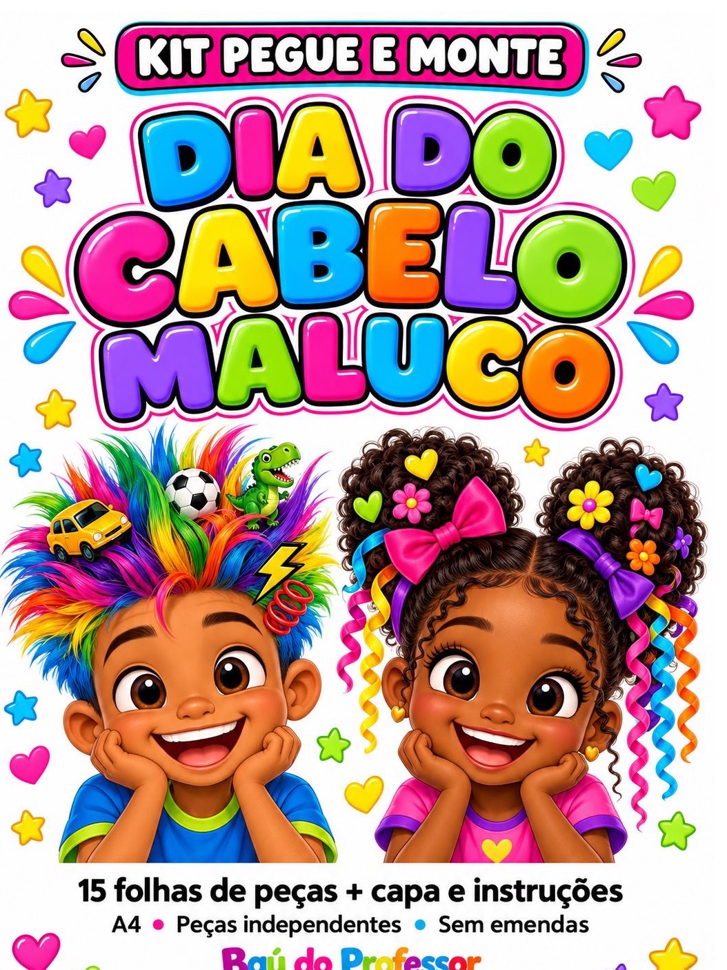 Painel Cabelo Maluco para Imprimir — Kit Pegue e Monte A4 — amostra 1: Decore o Dia do Cabelo Maluco com peças…