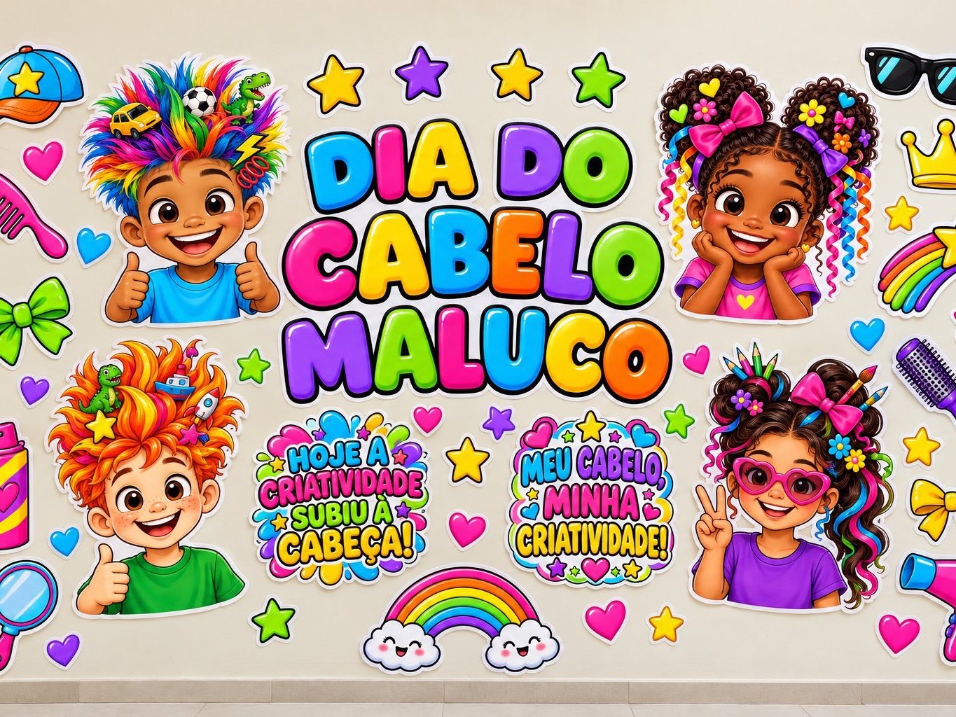 Painel Cabelo Maluco para Imprimir — Kit Pegue e Monte A4 — Datas comemorativas para Educação Infantil: Decore o Dia do…