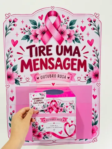 Painel + Caixa "Tire uma mensagem de Incentivo" Outubro Rosa — amostra 6: 🎀 O painel interativo que vai emocionar todo mundo