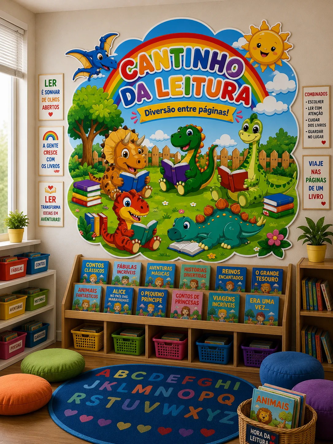 PAINEL CANTINHO DA LEITURA DINOSSAUROS – PDF para Imprimir — capa do material