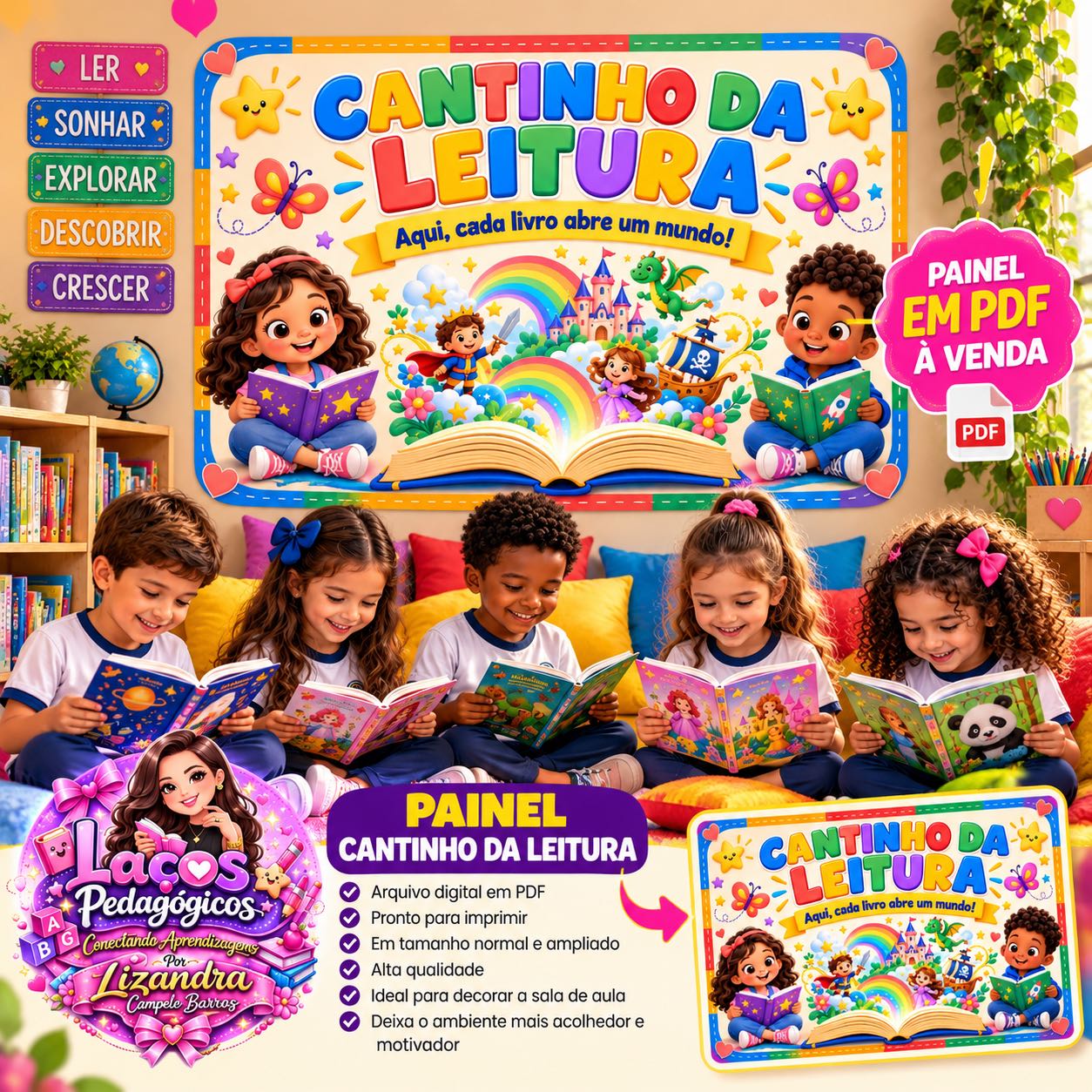 Painel Cantinho da Leitura em PDF – Decoração Escolar Colorida — Apostilas para Educação Infantil: O Painel Cantinho da…