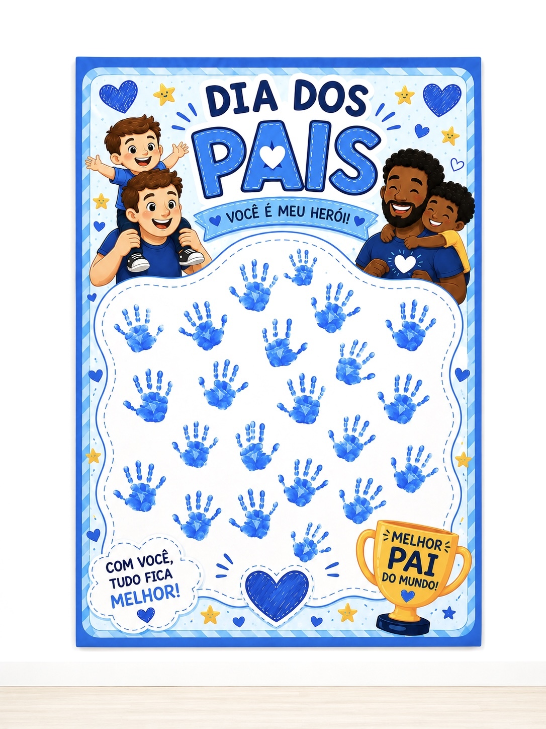 Painel - cartaz colaborativo dia dos pais (marcas das mãozinhas) – Atividade Pedagógica — amostra 1: O que vem no material