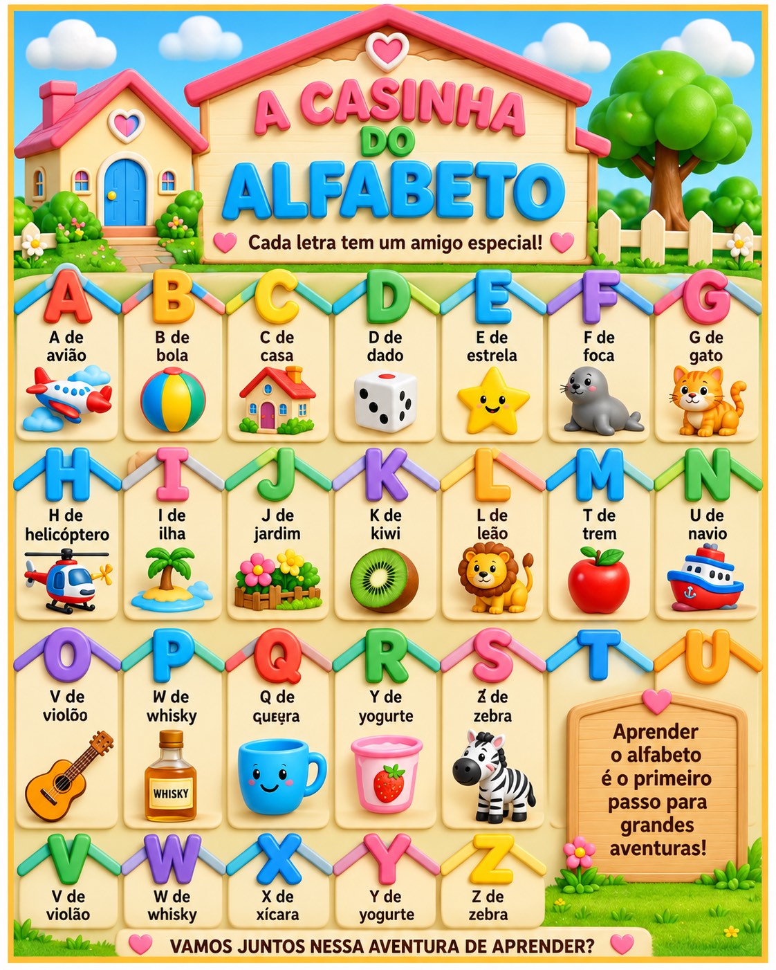Painel Casinha do Alfabeto – Recurso Alfabetização para Sala de Aula — amostra 1: Painel pedagógico com o alfabeto para…