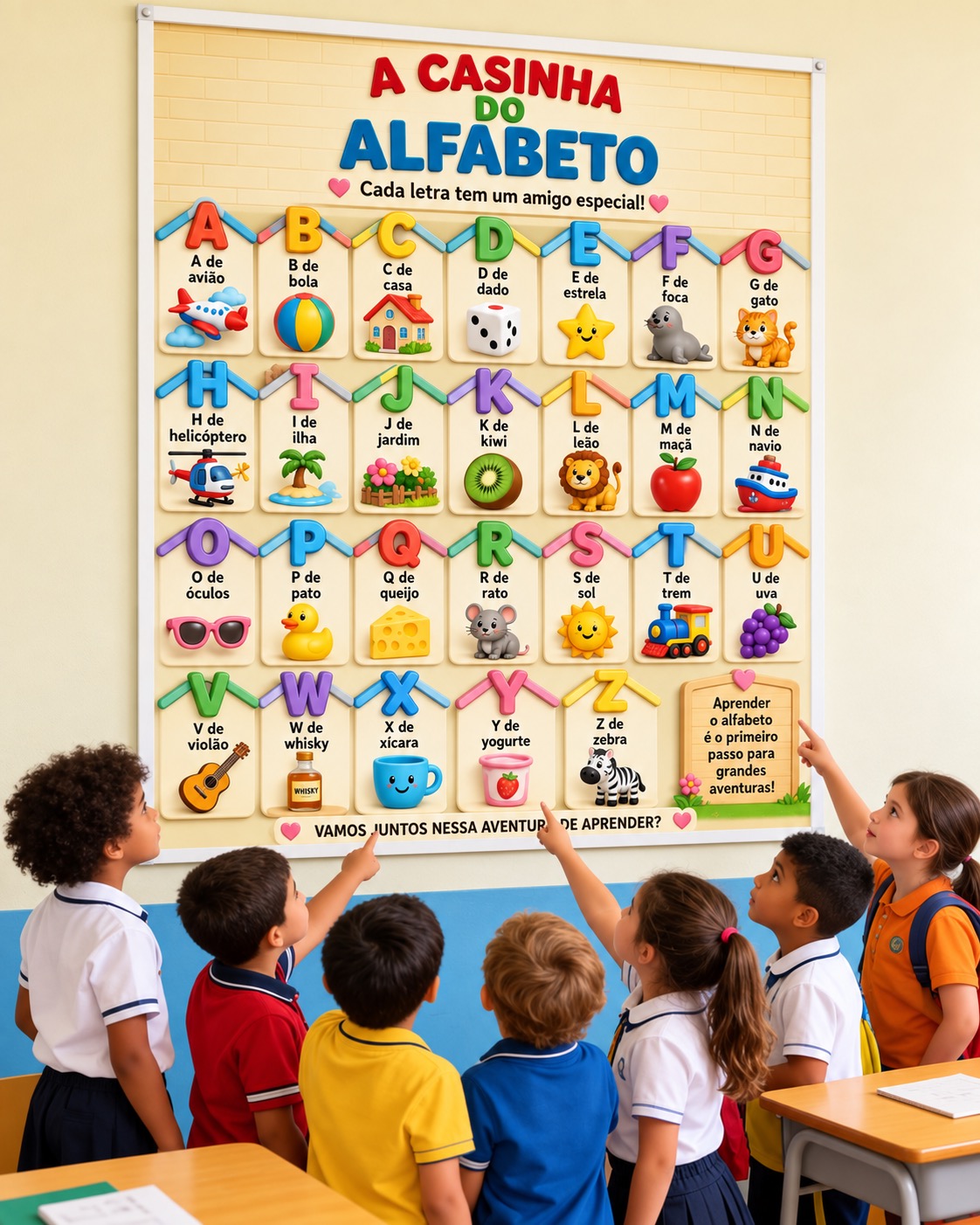 Painel Casinha do Alfabeto – Recurso Alfabetização para Sala de Aula — amostra 2: Painel pedagógico com o alfabeto para…