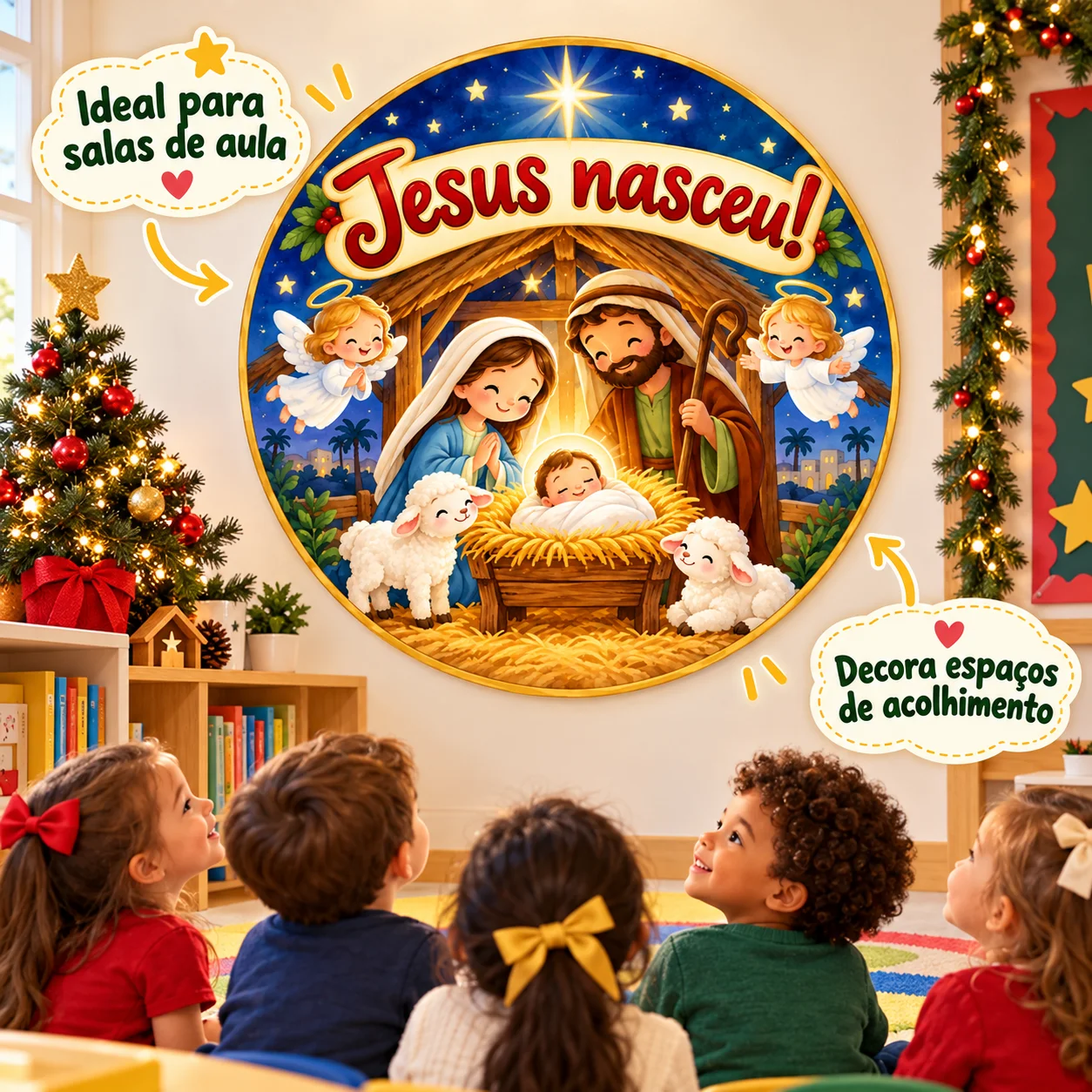 Painel Circular Jesus Nasceu! | Natal Cristão Infantil — amostra 1: O que você recebe