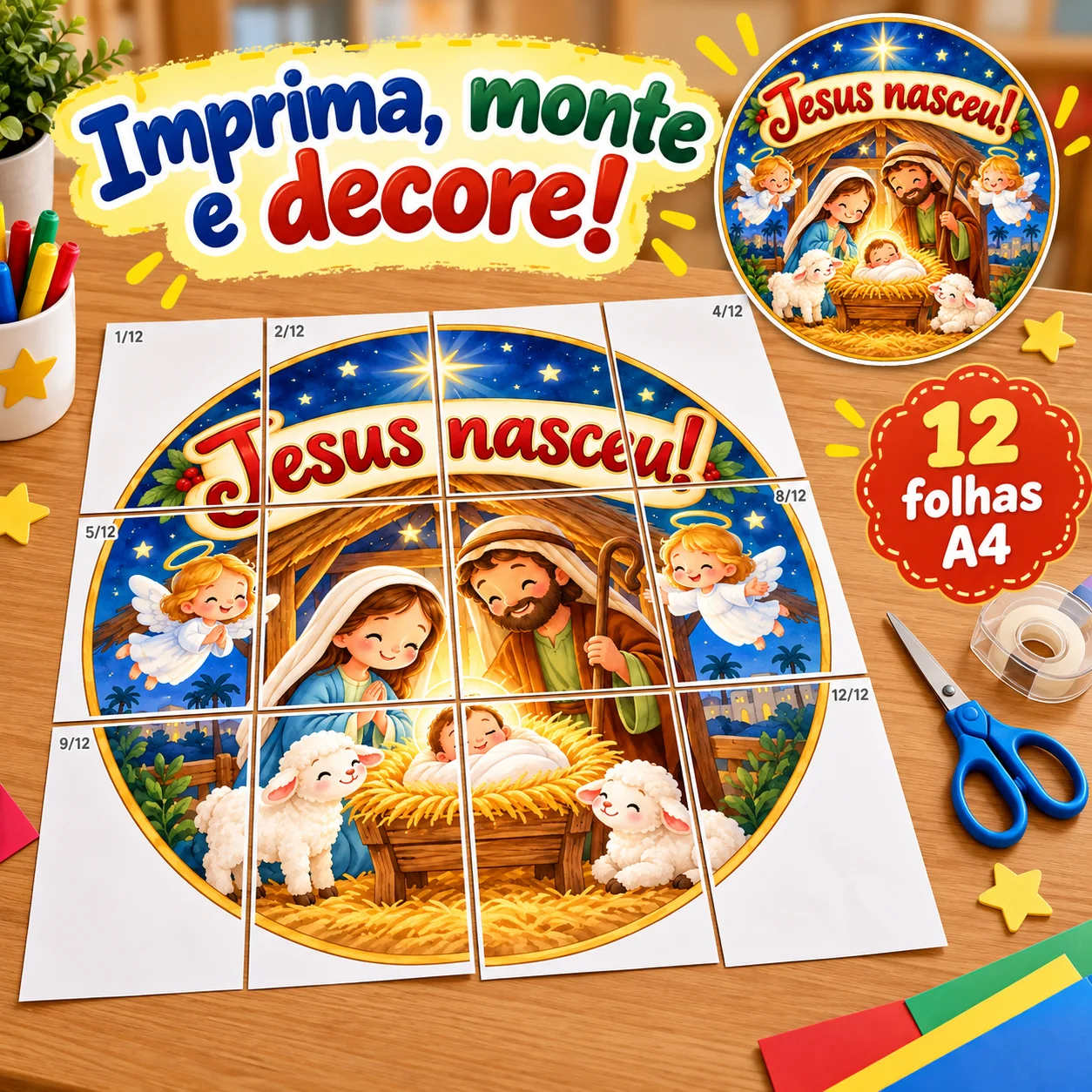 Painel Circular Jesus Nasceu! | Natal Cristão Infantil — amostra 2: Celebre o verdadeiro sentido do Natal com um lindo…