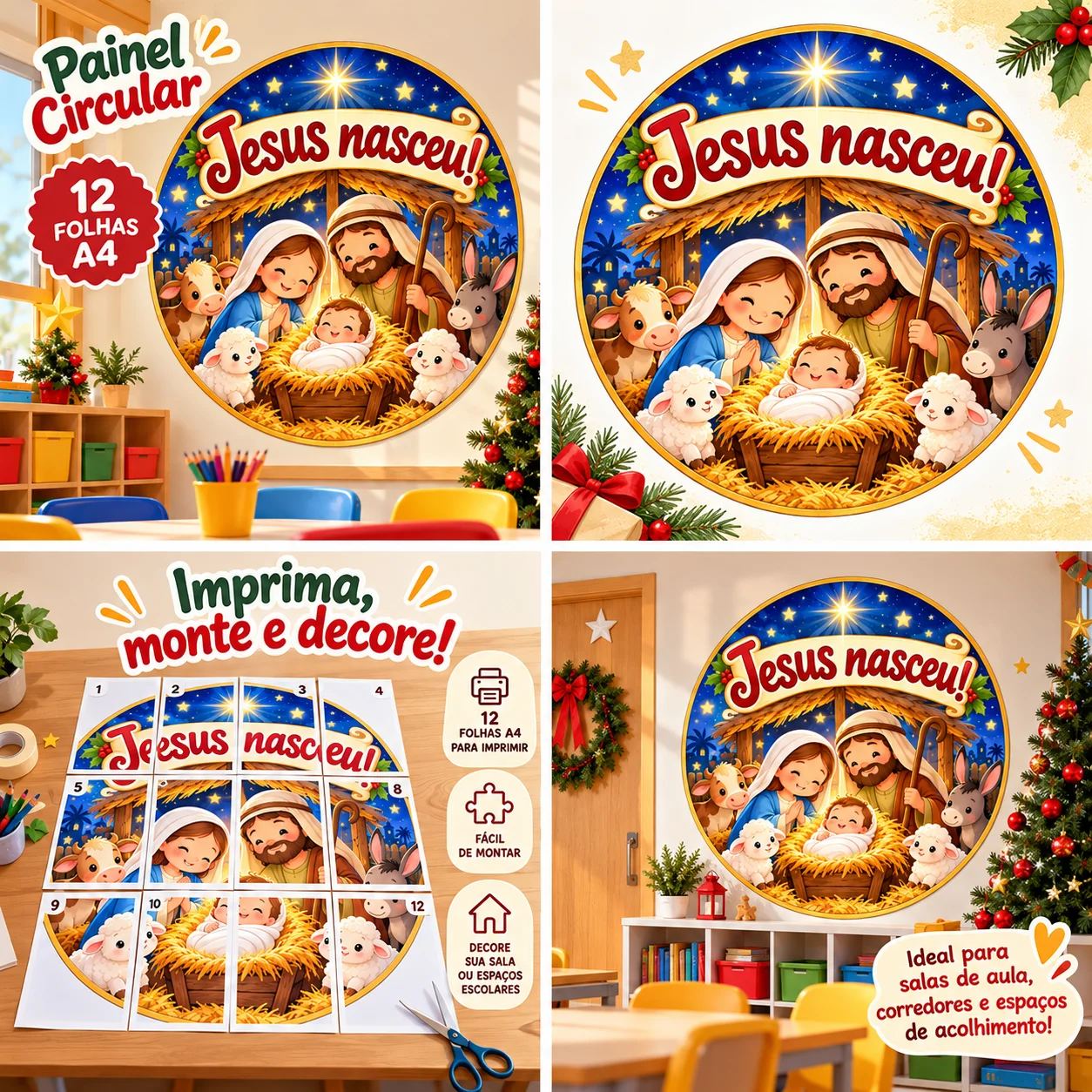 Painel Circular Jesus Nasceu! | Natal Cristão Infantil — amostra 3: Celebre o verdadeiro sentido do Natal com um lindo…