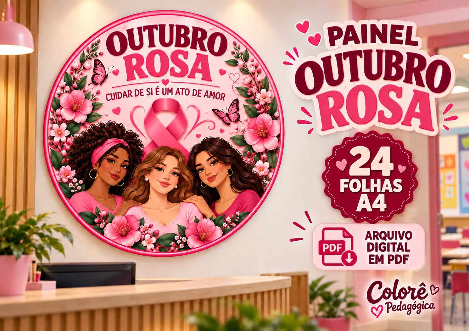 Painel Circular Outubro Rosa em 24 Folhas A4 | Um Toque de Cuidado — amostra 1: Produto digital. Nenhum material físico… Painel Circular Outubro Rosa em 24 Folhas A4 | Um Toque de Cuidado — amostra 1: Produto digital. Nenhum material físico…