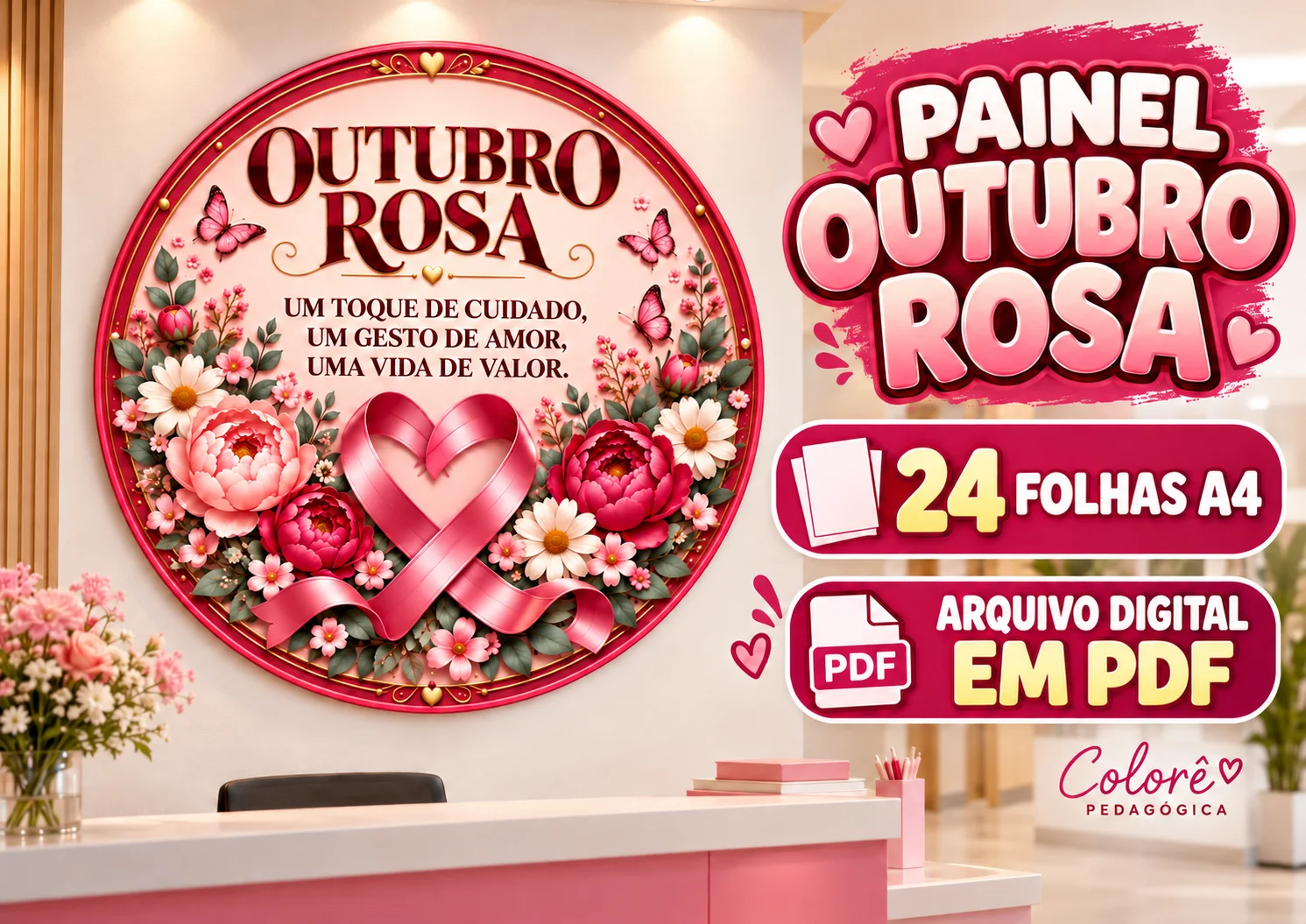 Painel Circular Outubro Rosa em 24 Folhas A4 | Um Toque de Cuidado — capa do material