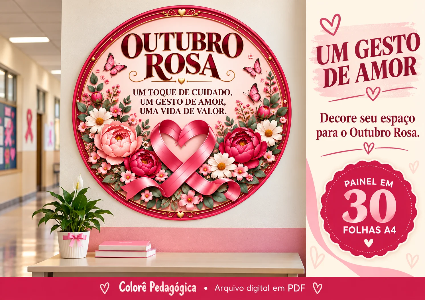 Painel Circular Outubro Rosa em 30 Folhas A4 Cuidar de Si É um Ato... — amostra 1: Produto digital. Nenhum produto físico…