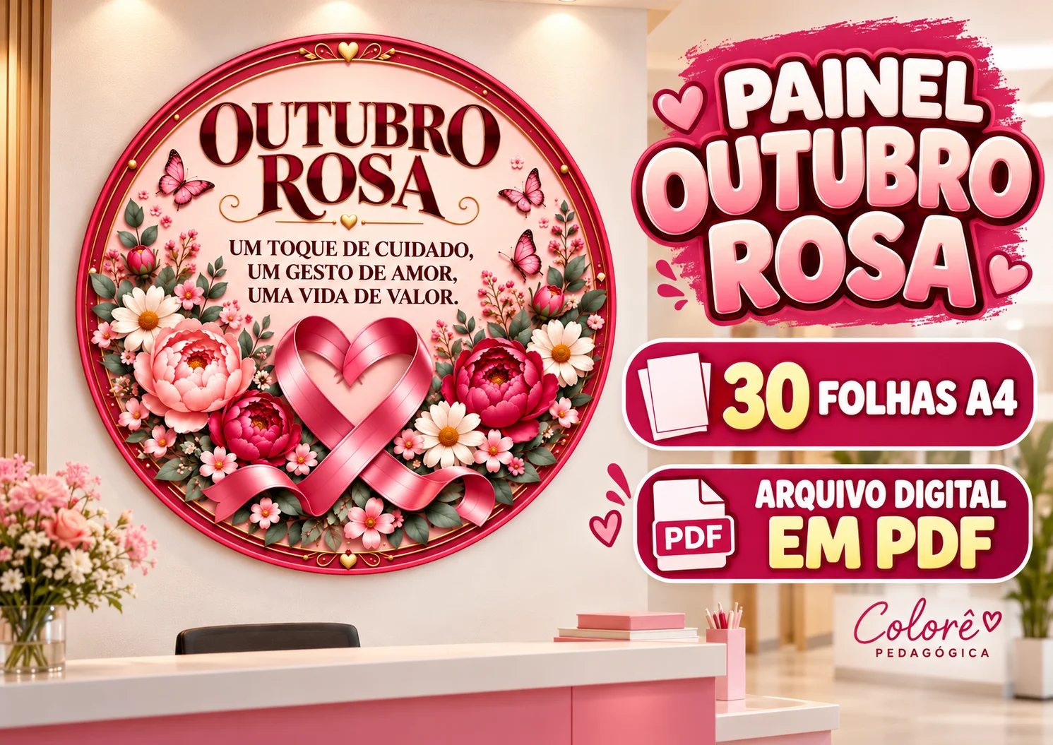 Painel Circular Outubro Rosa em 30 Folhas A4 Cuidar de Si É um Ato... — capa do material
