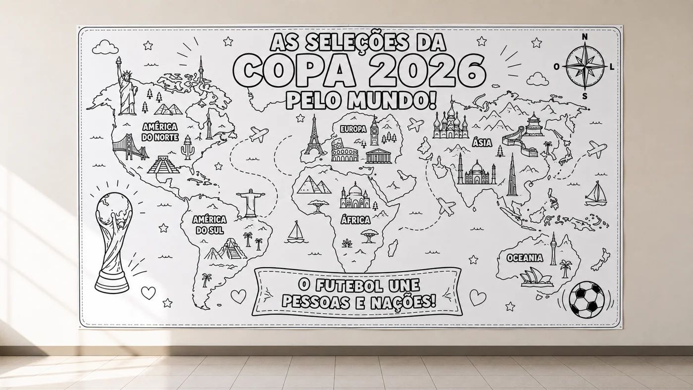 Painel coletivo as seleções da copa — amostra 1: 🌎⚽ PAINEL PARA PINTURA COLETIVA – AS SELEÇÕES DA COPA 2026 PELO MUNDO