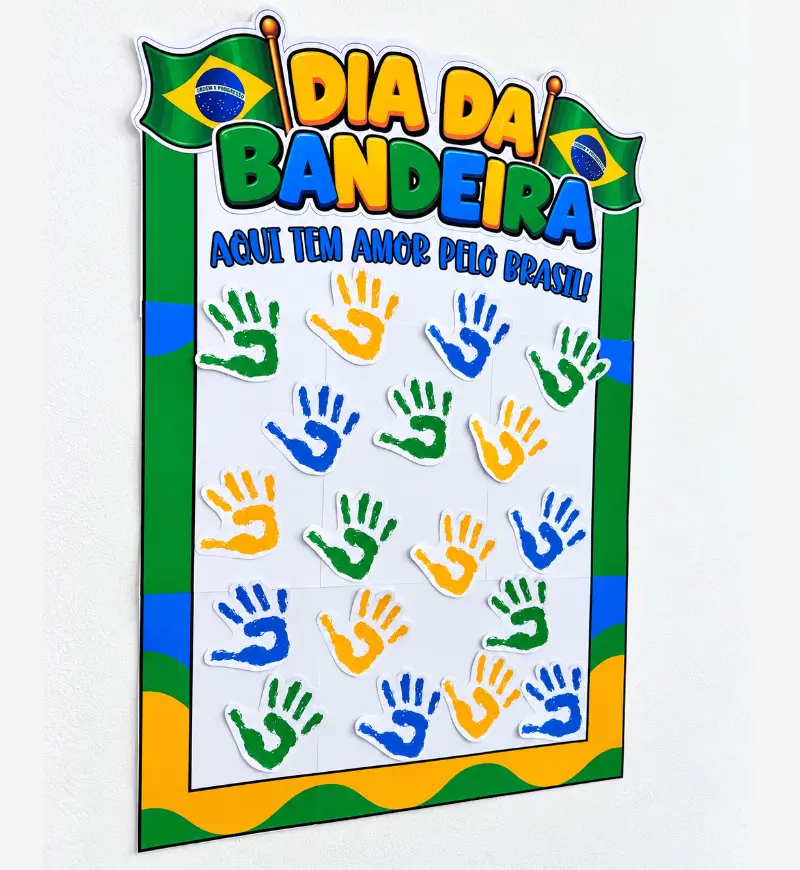 Painel Coletivo Dia da Bandeira com Carimbo de Mãos – PDF para Imprimir | Educação Infantil — amostra 2: Para quem é indicado