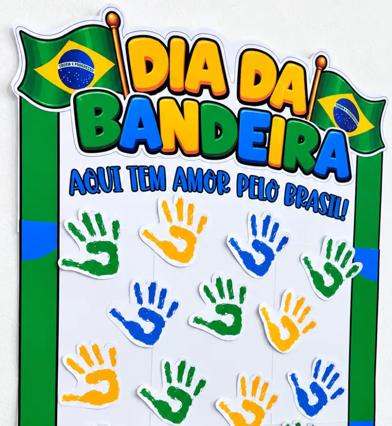Painel Coletivo Dia da Bandeira com Carimbo de Mãos – PDF para Imprimir | Educação Infantil — amostra 3: Formato e entrega