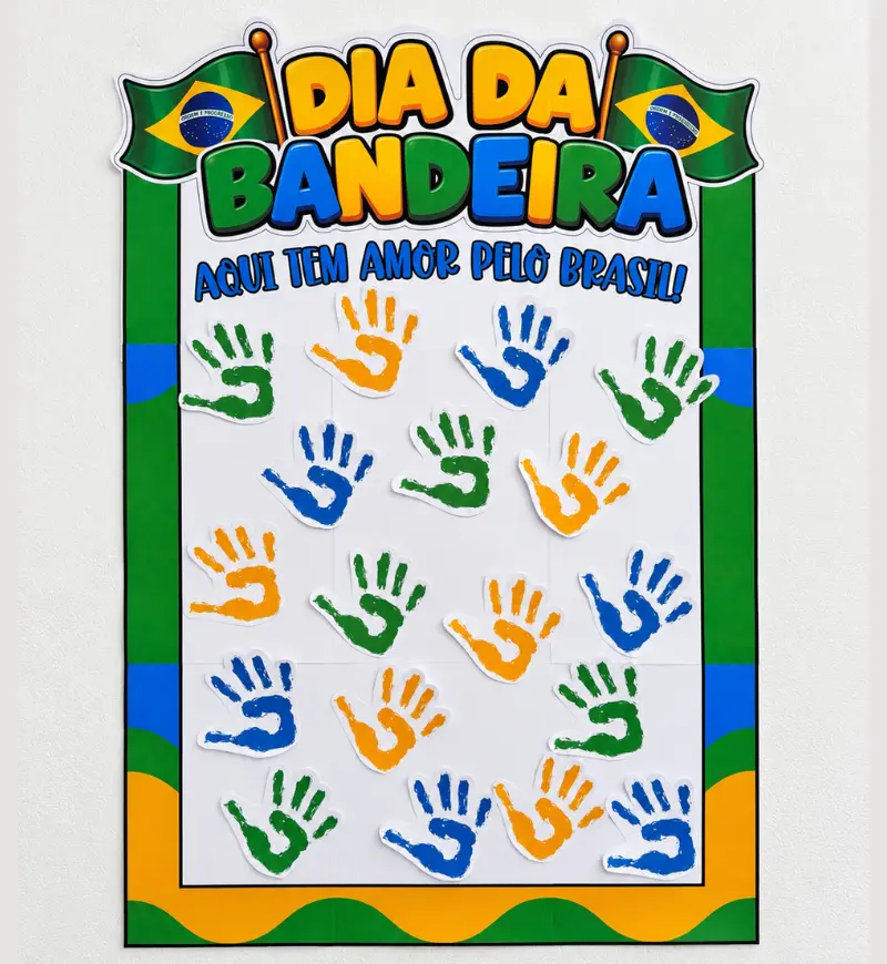 Painel Coletivo Dia da Bandeira com Carimbo de Mãos – PDF para Imprimir | Educação Infantil — capa do material