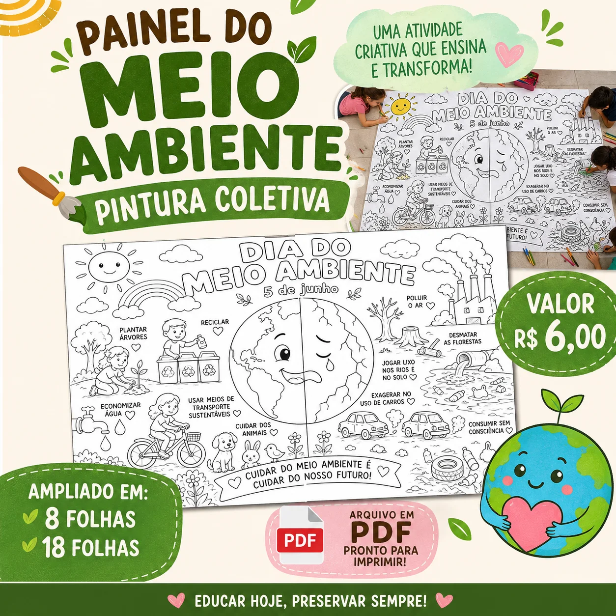 Painel coletivo dia do meio ambiente — amostra 1: 🌎✨ Painel de pintura coletiva perfeito para trabalhar o Dia do Meio…