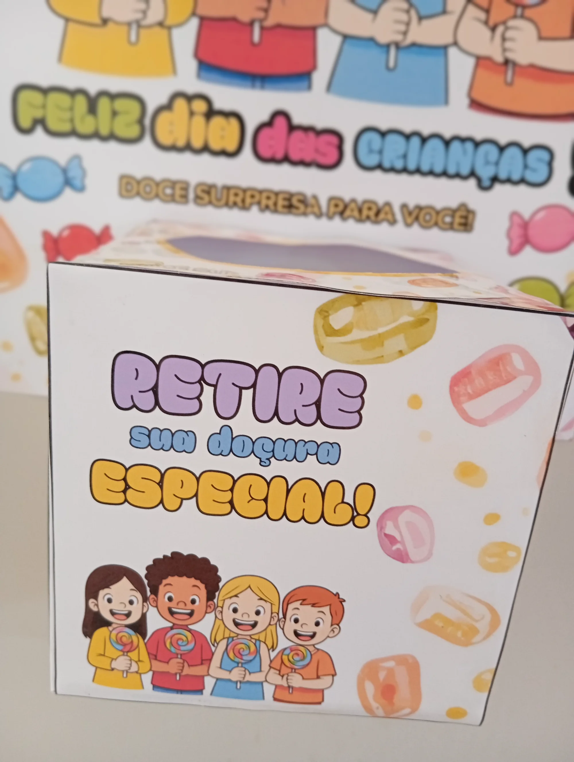 PAINEL COM CAIXA DE MENSAGEM DIA DAS CRIANÇAS — amostra 5: Kit Dia das Crianças com painéis decorativos em A4 e caixinha de…