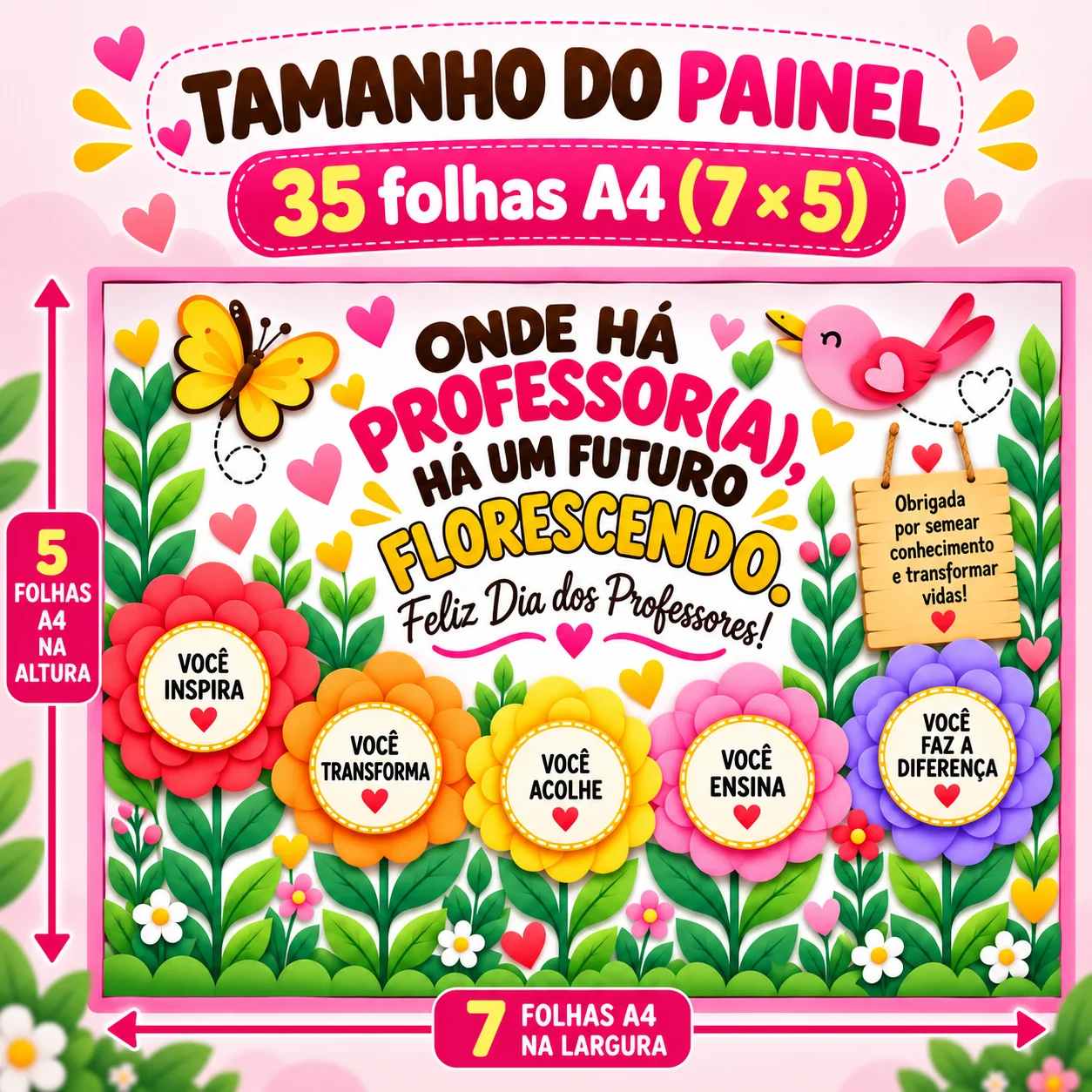 Painel com flores para o dia dos Professores — amostra 2: Deixe o dia dos Professores ainda mais especial com esse lindo…