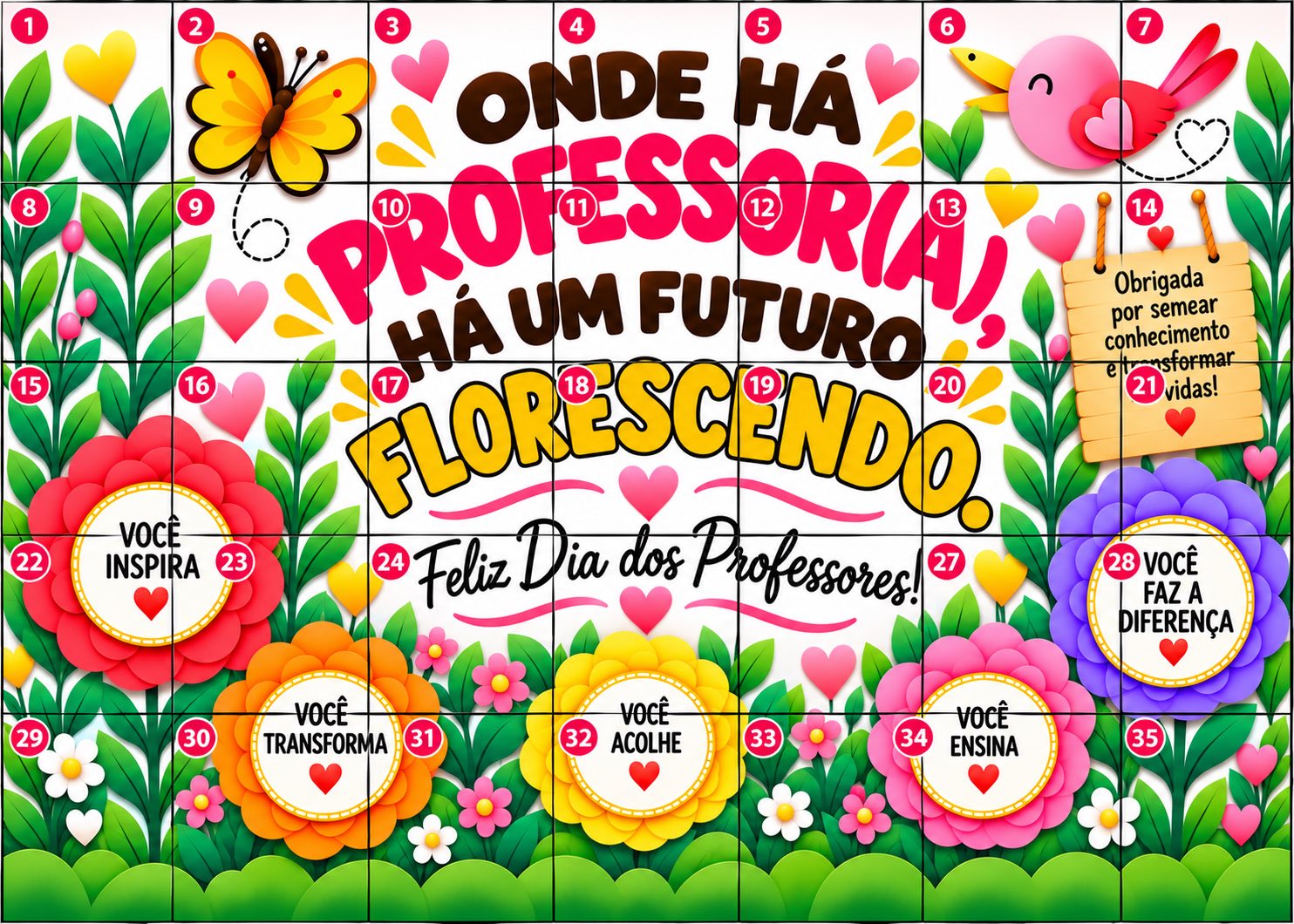 Painel com flores para o dia dos Professores — amostra 3: Deixe o dia dos Professores ainda mais especial com esse lindo…